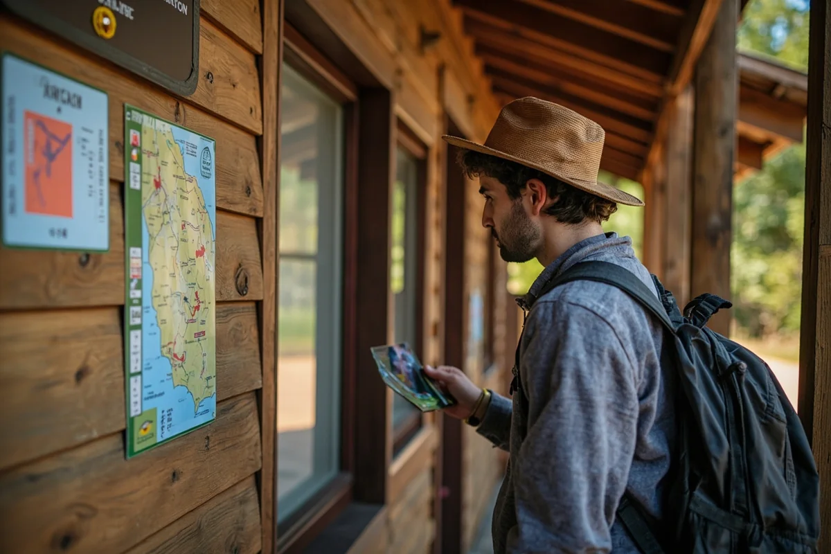 Visitor checking fire information at a Forest Service ranger station
