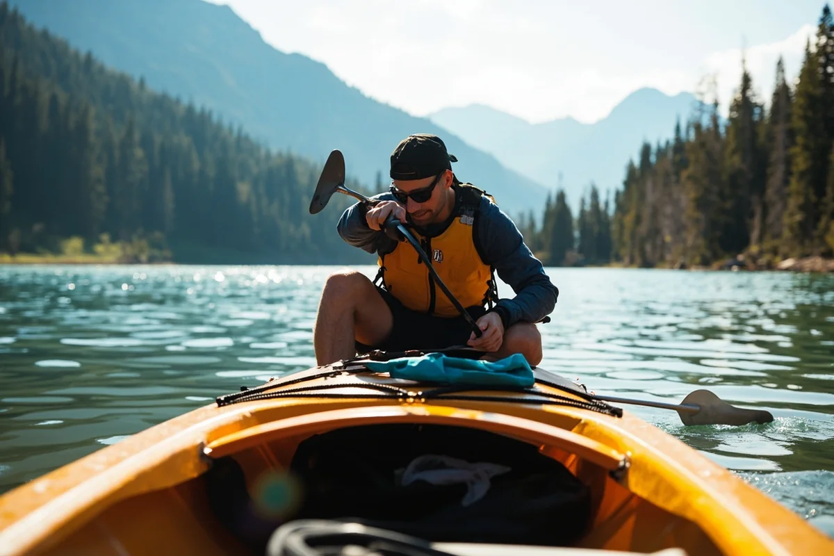 Visitor properly cleaning kayak gear before launching at a Montana lake