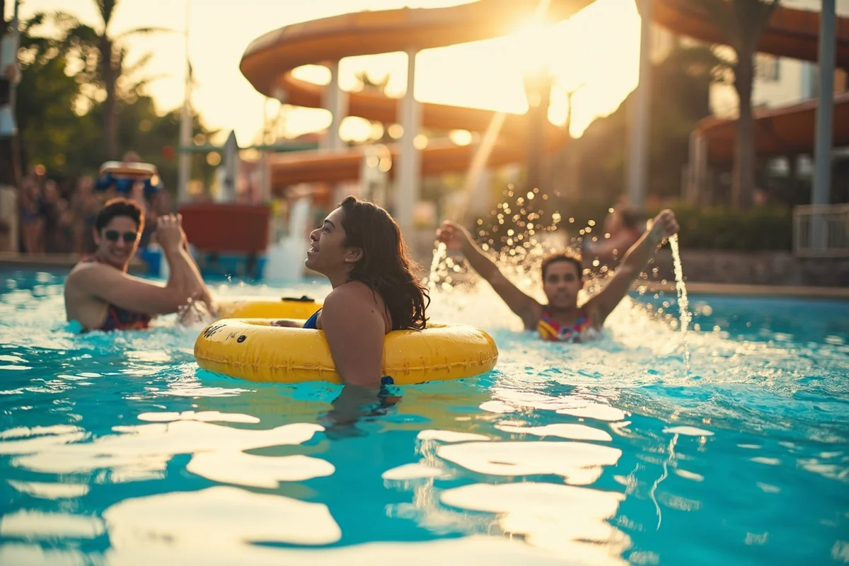 Visitors enjoying the waterpark on a less crowded weekday morning