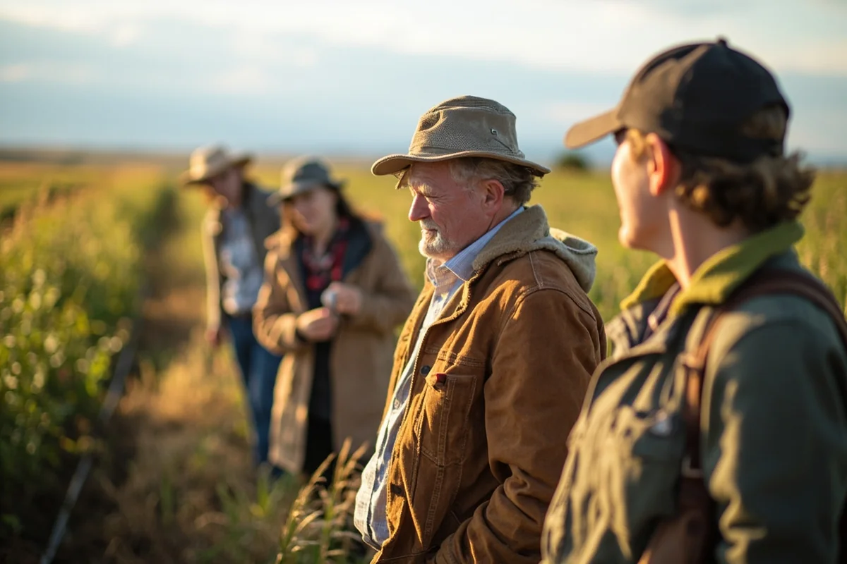 Visitors on a guided farm tour learning about sustainable Montana agriculture