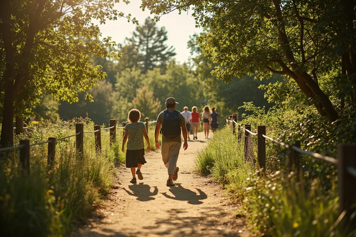 Visitors walking the naturalistic trails at ZooMontana on a summer afternoon