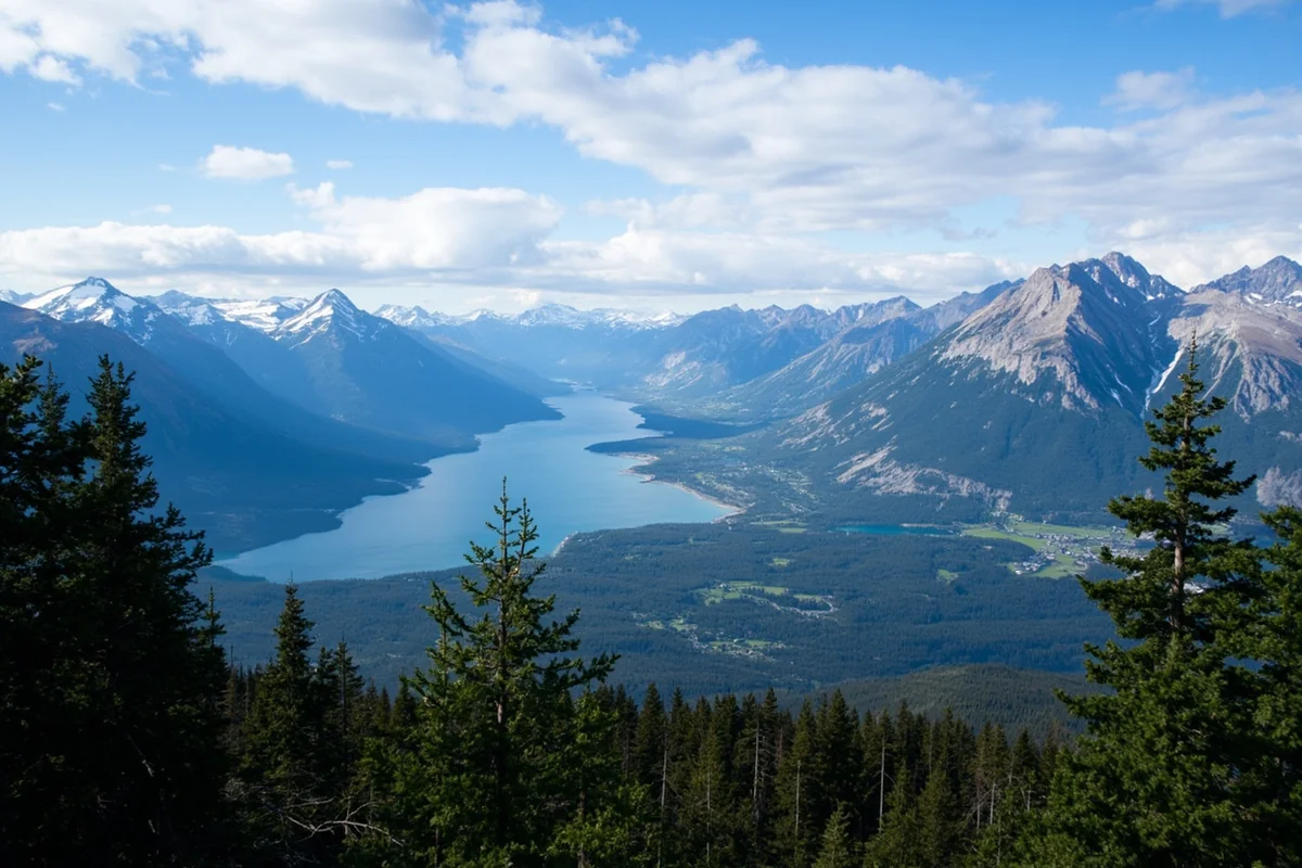 Waterton Lakes National Park viewed from Glacier National Park with mountains spanning both countries
