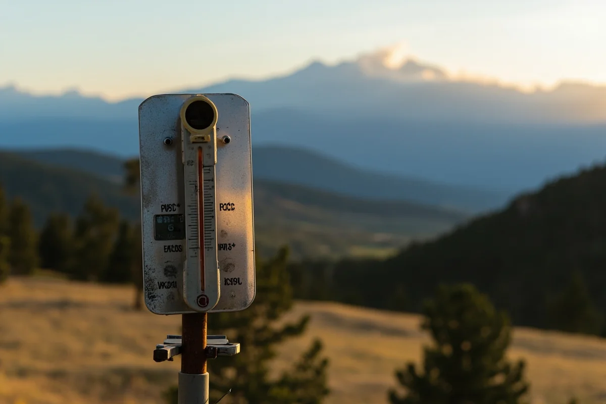 Weather station or thermometer showing dramatic temperature display in Montana landscape