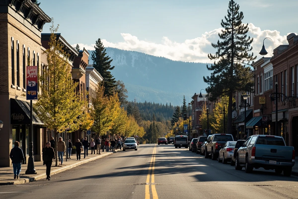 West Yellowstone main street during shoulder season with fewer crowds