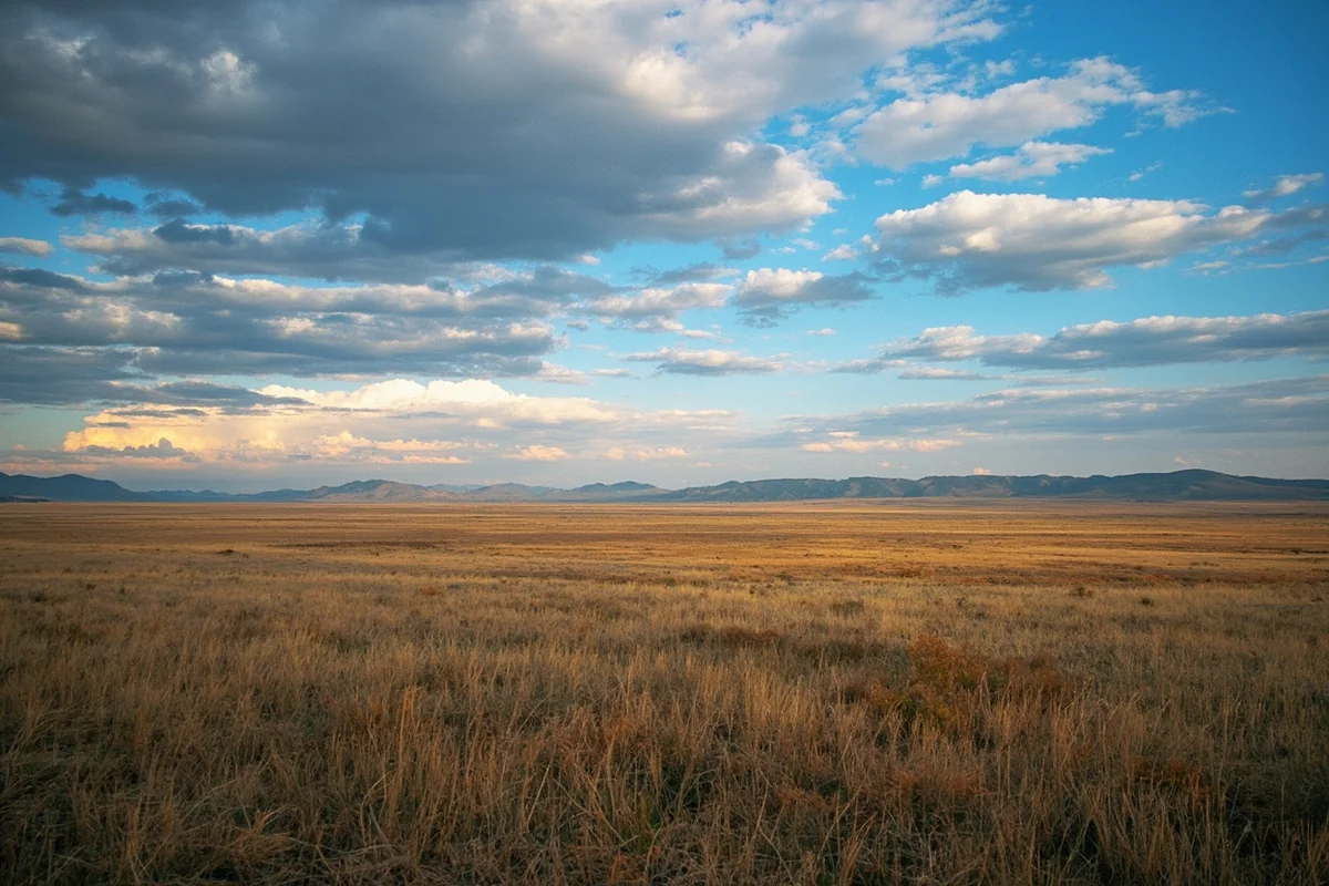 Wide-angle shot of eastern Montana prairie with dramatic sky and distant buttes
