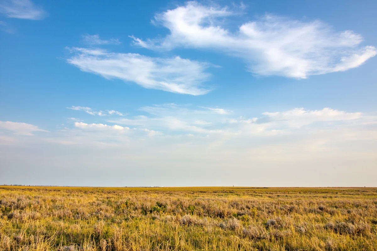 Wide-angle view of eastern Montana prairie landscape under big sky with minimal vegetation