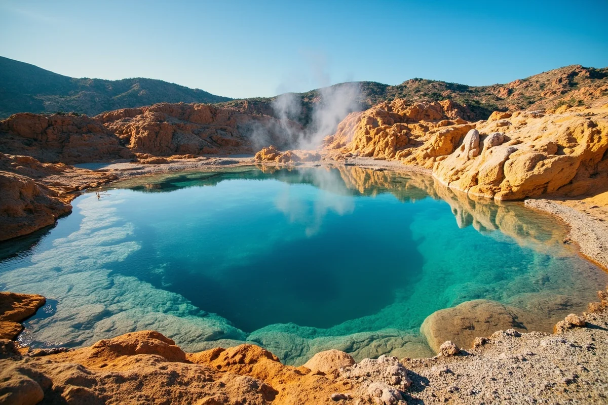 Wide shot of Gigantic Warm Spring showing the large natural pool area