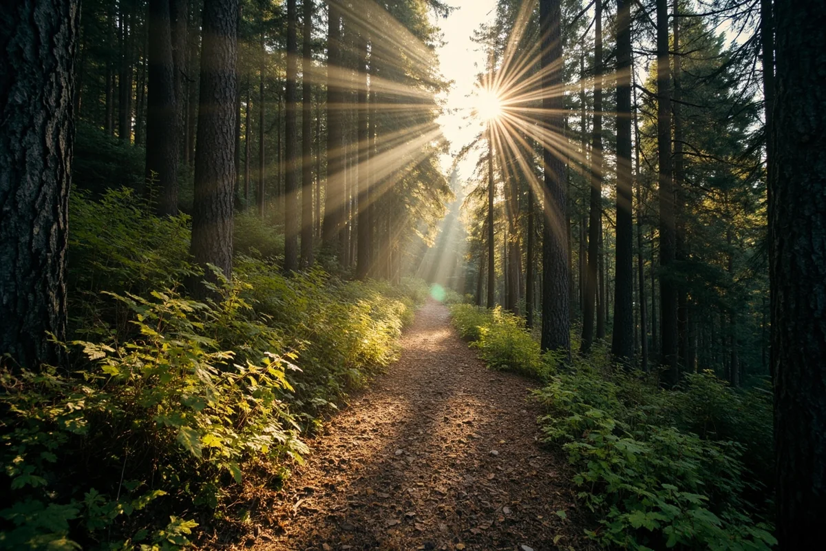 Wide trail shot showing forest atmosphere and typical hiking conditions