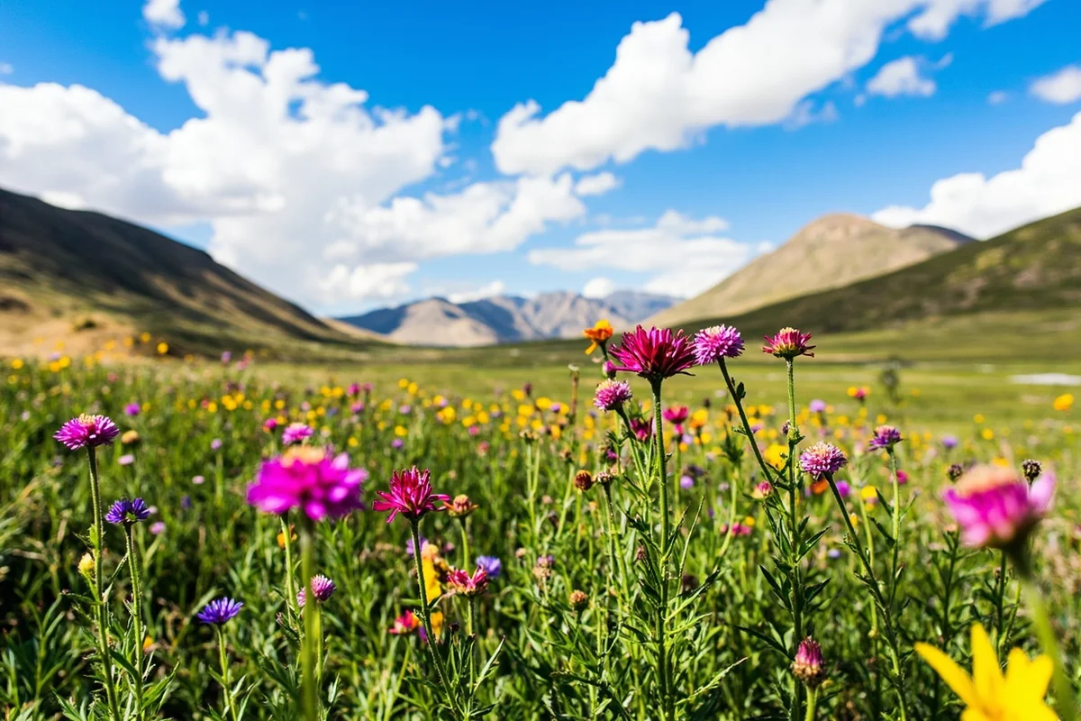 Wildflower meadow in Paradise Valley with Absaroka Mountains in background