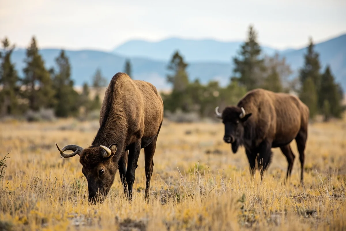 Wildlife (elk or bison) grazing on the Blacktail Plateau near the trailhead