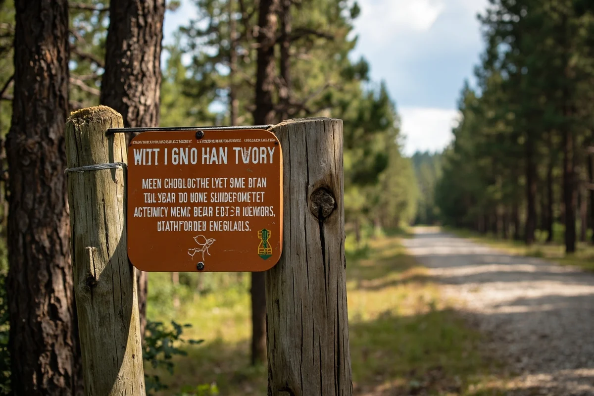 Wildlife warning sign at Holland Lake trailhead showing bear activity notice and safety guidelines