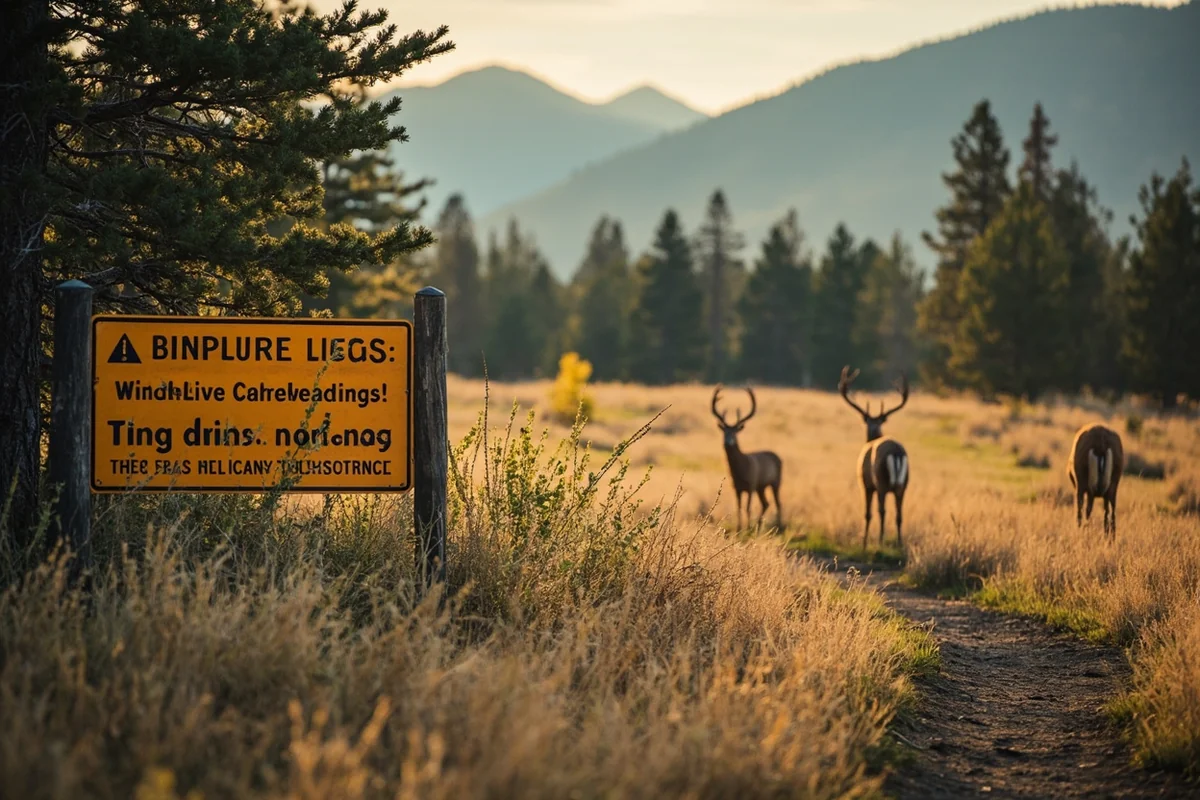 Wildlife warning sign at trailhead or deer grazing near Two Medicine area