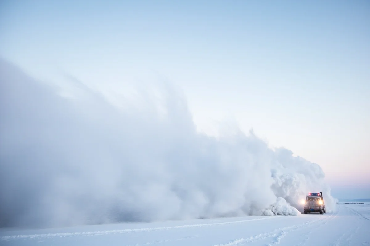Wind-blown snow creating ground blizzard conditions on Montana's Hi-Line near Havre