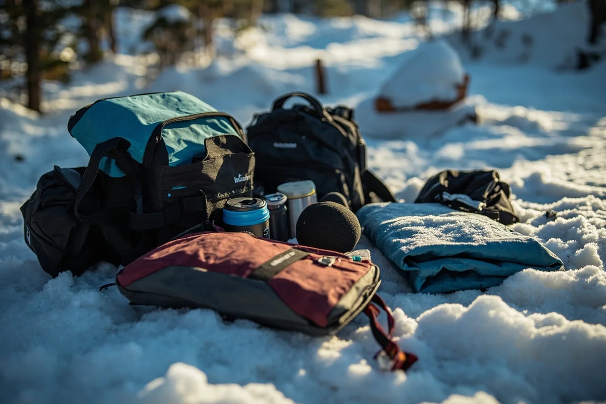 Winter emergency kit contents spread out for viewing