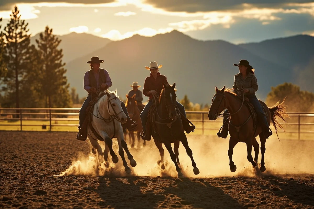 Women learning roping skills at Montana dude ranch arena