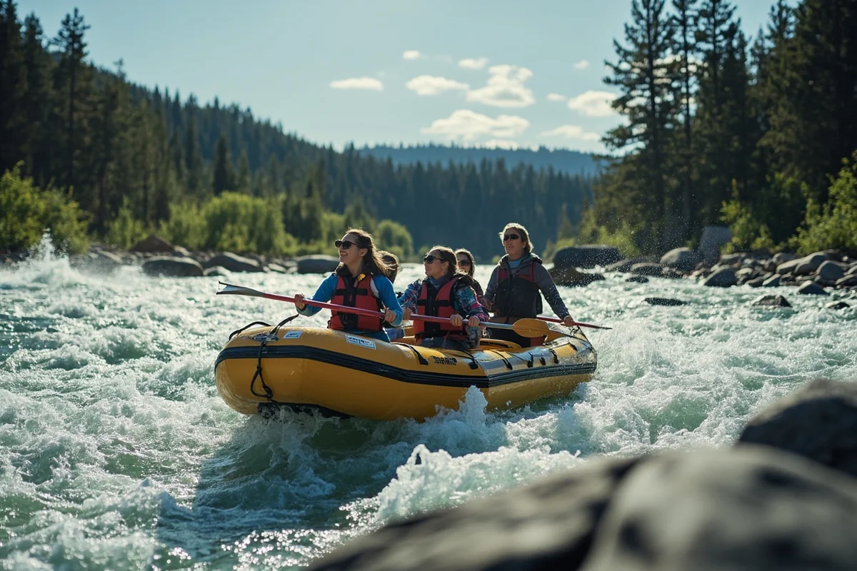 Women whitewater rafting on the Gallatin River near Big Sky