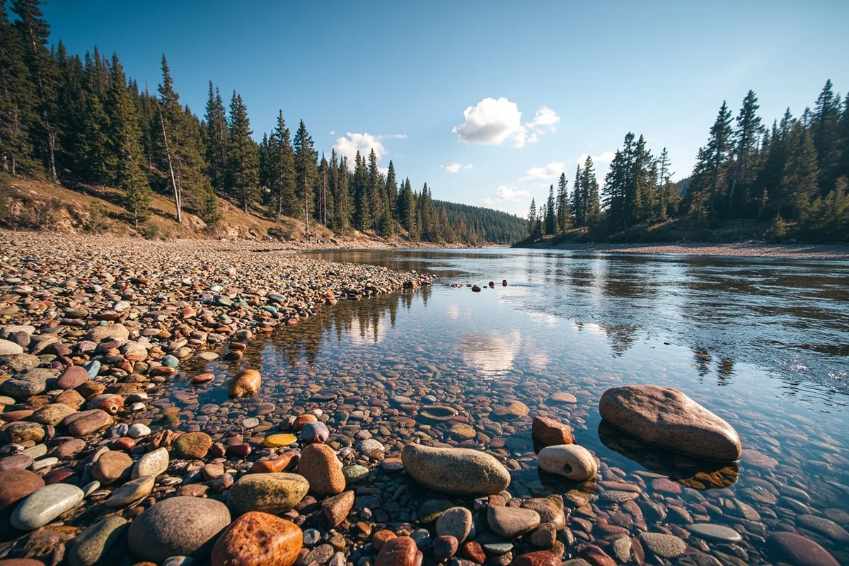 Yellowstone River landscape near Forsyth showing gravel bars where agates are commonly found