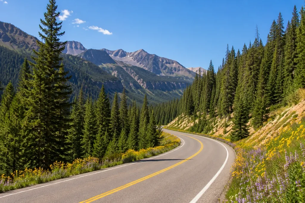 Pioneer Mountains Scenic Byway in Beaverhead County Montana winding through mountain forest