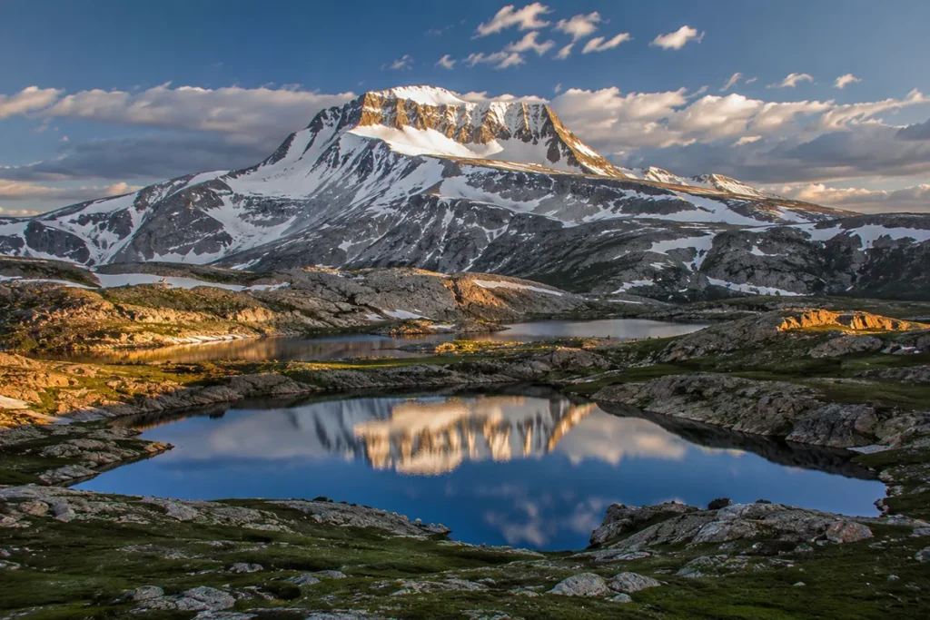 Cloud Peak rising above alpine lakes in the Bighorn Mountains of Wyoming-Montana
