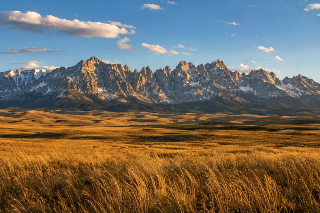 The Crazy Mountains rising abruptly from flat prairie in central Montana
