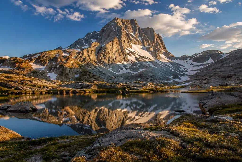 Granite Peak rising above alpine lakes in the Beartooth Mountains, Montana
