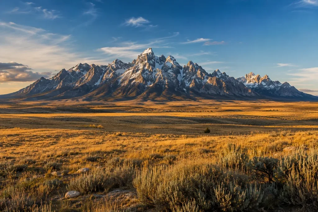 Crazy Mountains rising abruptly from open prairie grasslands