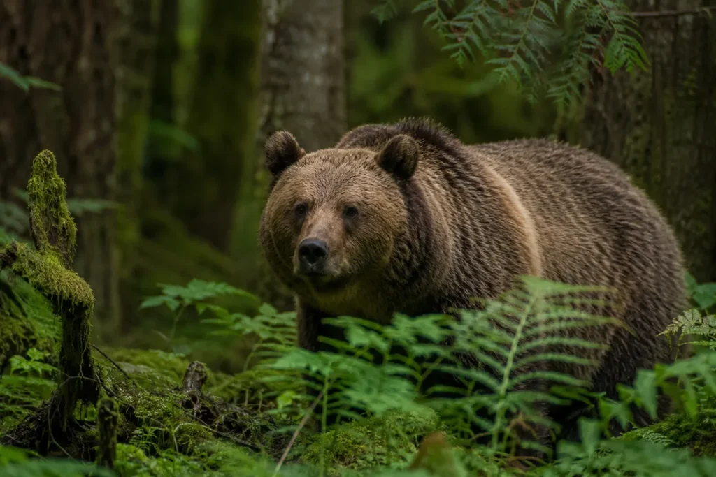 Grizzly bear in dense forest in the Cabinet Mountains
