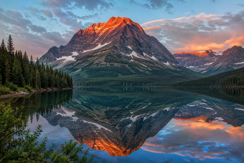 Kintla Peak rising above Upper Kintla Lake in Glacier National Park