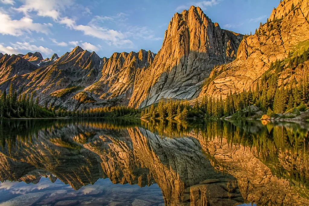 Leigh Lake with cliffs of Snowshoe Peak in the background