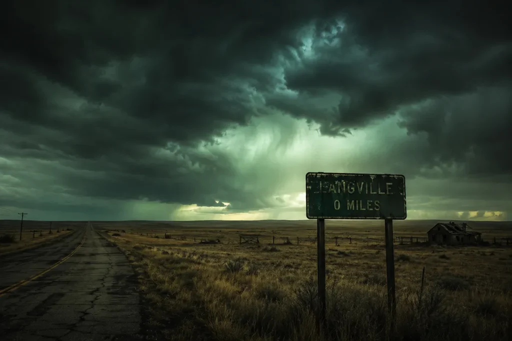 Ghost Busters 2016 movie style illustration with Montana plains and storm clouds in the background