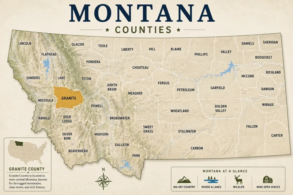 Map of Montana with highlighted Granite County