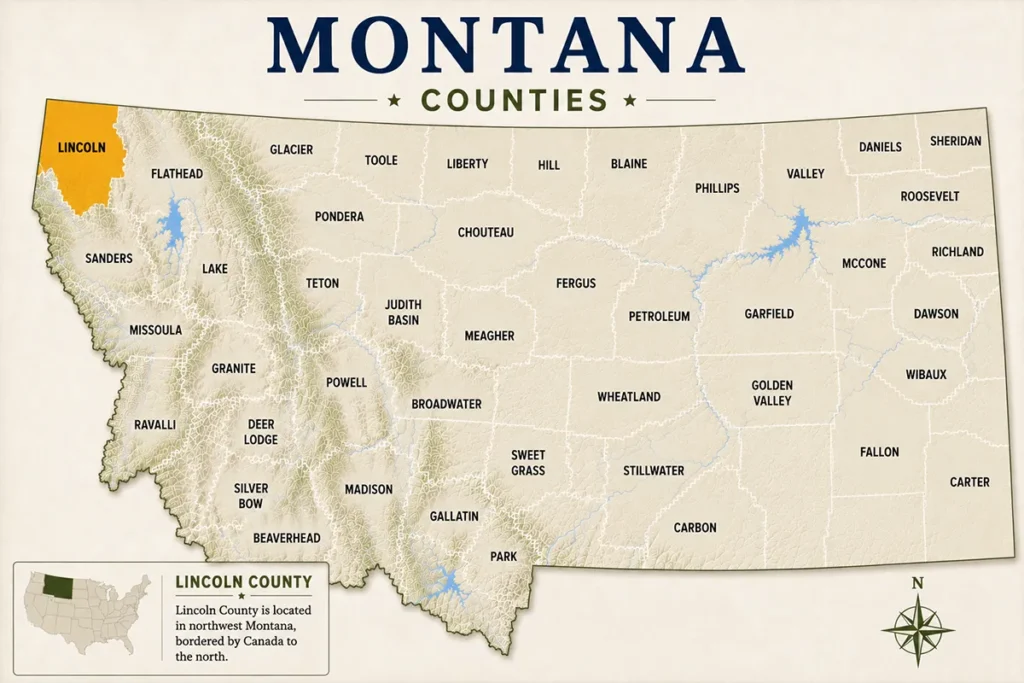 Map of Montana with highlighted Lincoln County