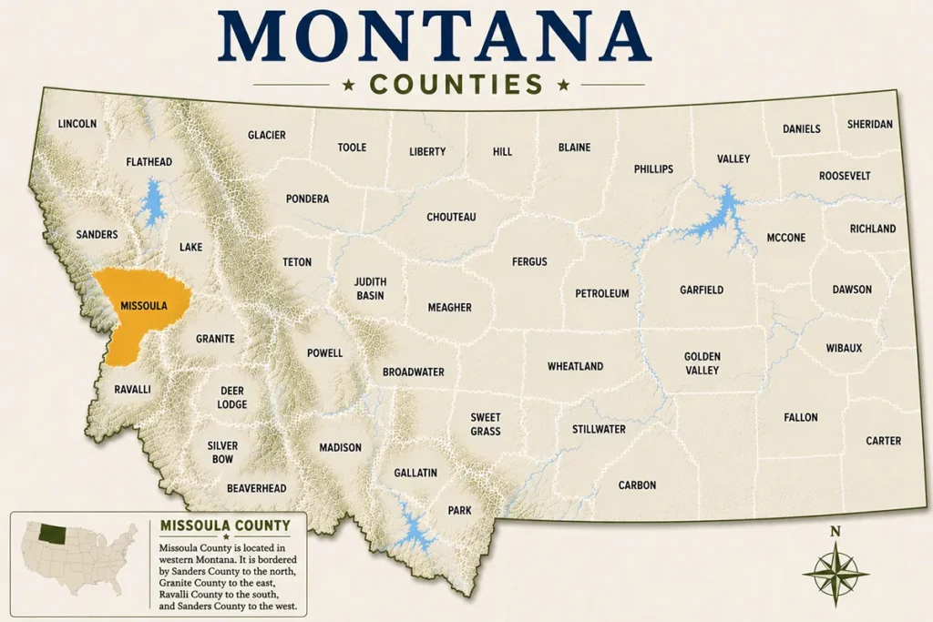 Map of Montana with highlighted Missoula County