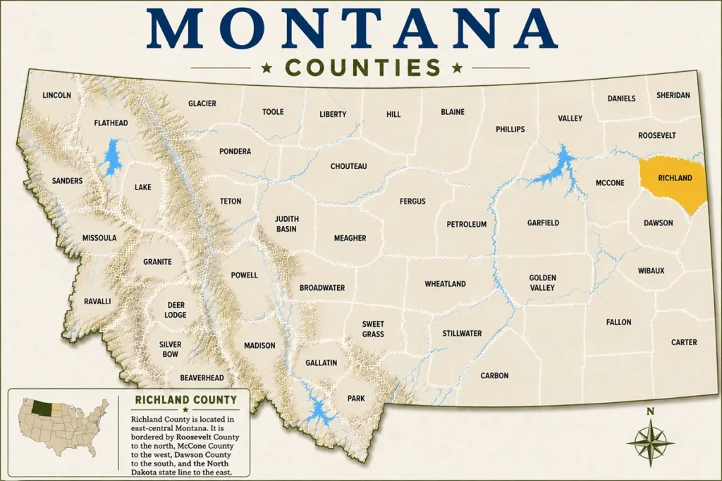 Map of Montana with highlighted Richland County