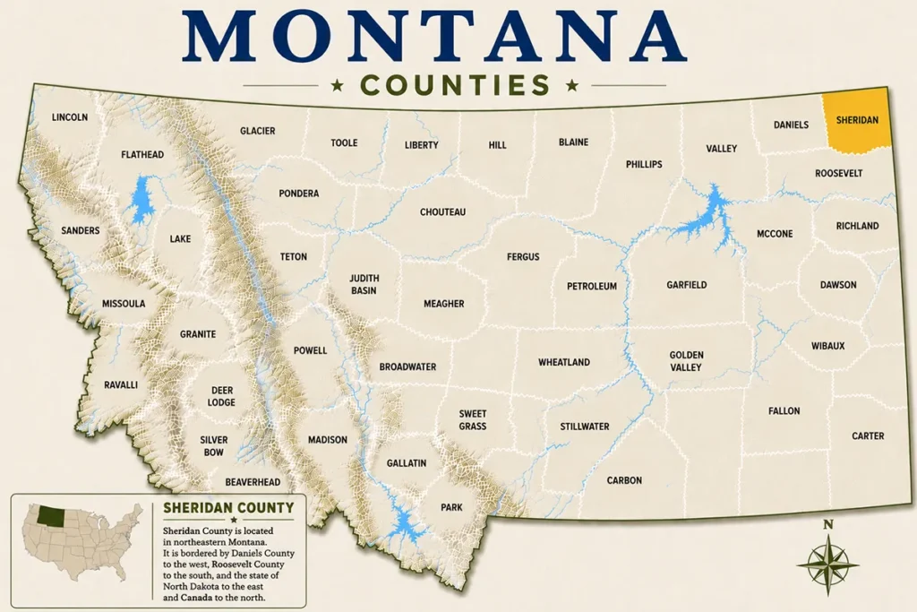 Map of Montana with highlighted Sheridan County