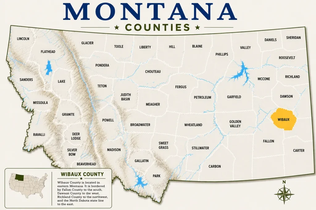 Map of Montana with highlighted Wibaux County