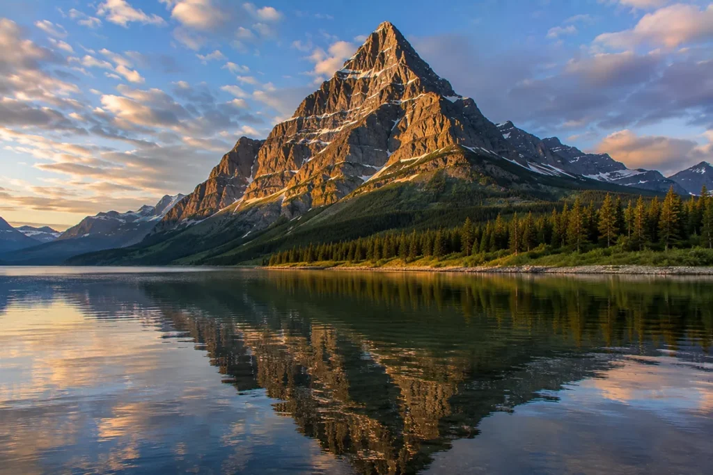 Mount Cleveland rising above Waterton Lake at the Montana-Alberta border