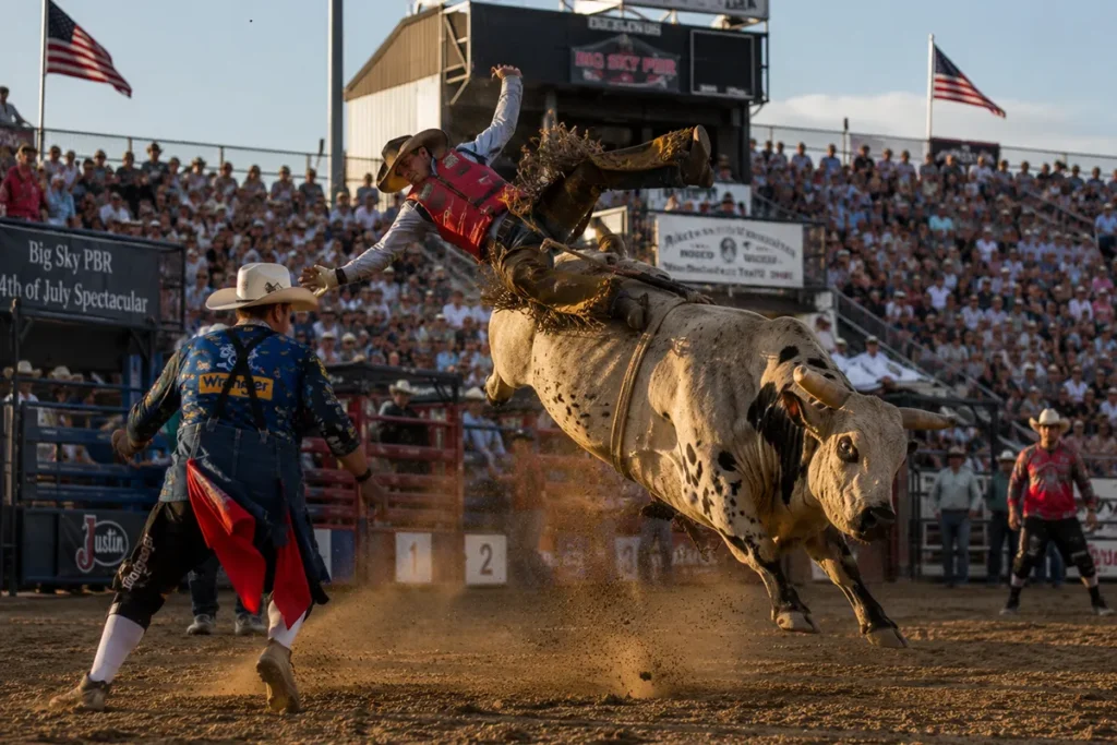 Livingston Roundup Rodeo bull riding at Park County Fairgrounds July 4th Montana