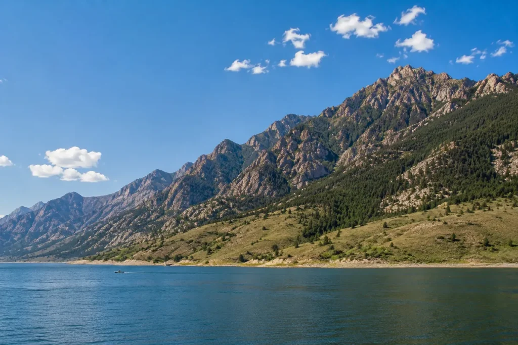 Big Belt Mountains rising from the eastern shore of Canyon Ferry Lake in Broadwater County Montana
