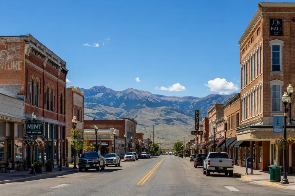 Dillon Montana historic downtown with Montana mountains visible in the background