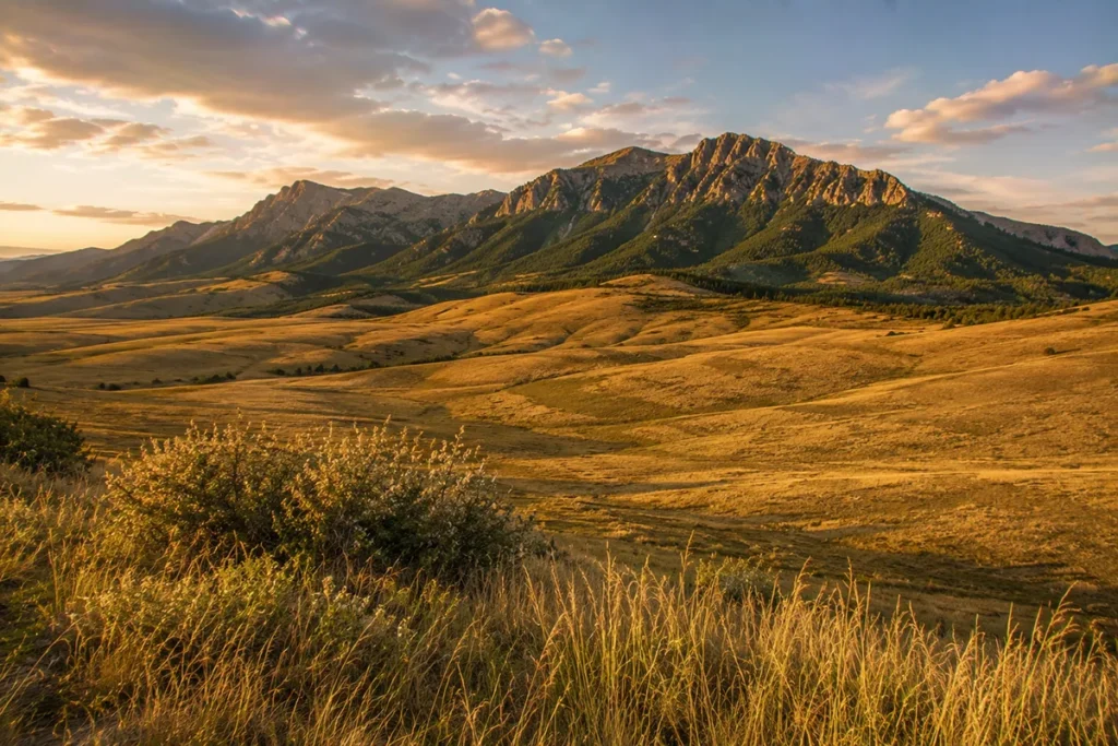 The Highwood Mountains rising from the Great Plains prairie east of Great Falls Montana