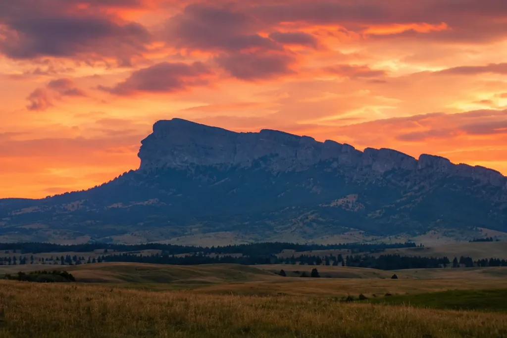 The Sleeping Giant ridgeline at sunset viewed from Helena, Montana