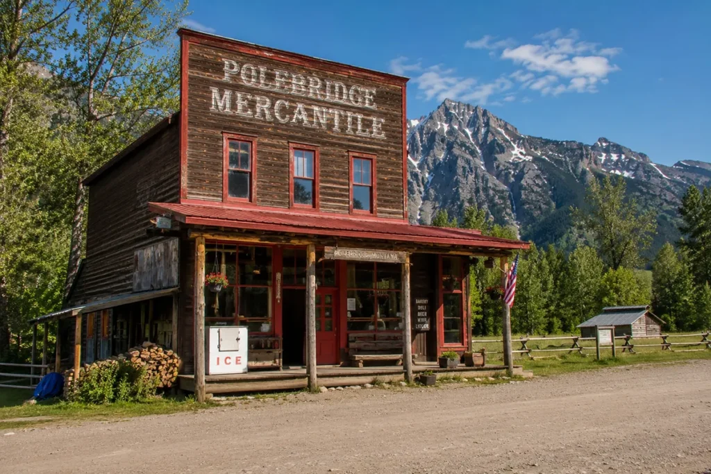 The historic Polebridge Mercantile building in Polebridge, Montana