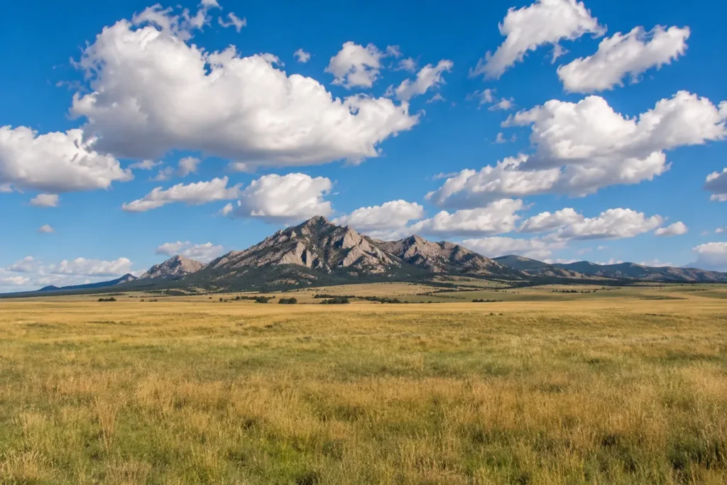 Rolling prairie and Bear Paw Mountains in Blaine County Montana