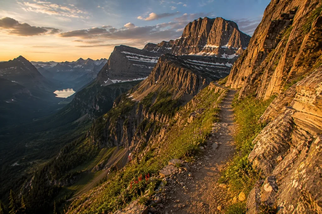 View from the Highline Trail along the Lewis Range crest in Glacier National Park