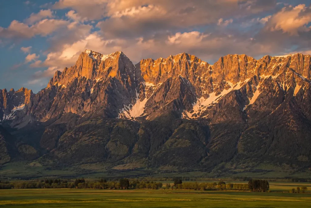 Western face of the Mission Mountains rising abruptly above the Mission Valley in Montana