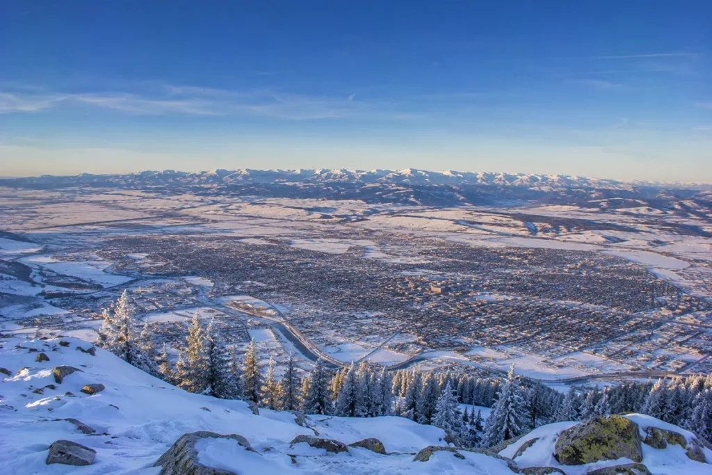 View from the summit of Mt Belmont at Great Divide looking out across the Helena valley with the distant Big Belt Mountains visible on the horizon