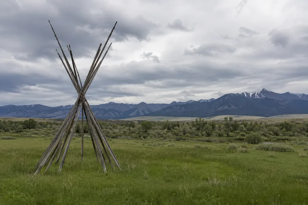 Tipi poles at Big Hole National Battlefield in Beaverhead County marking the Nez Perce camp site