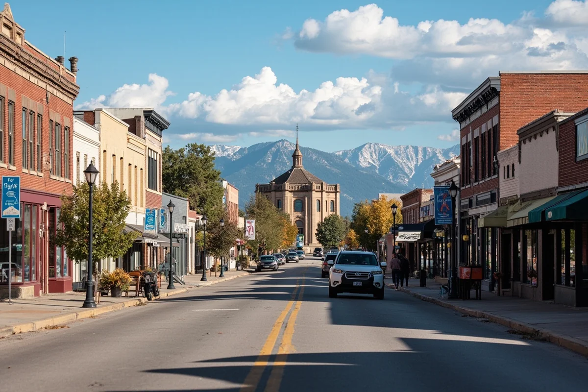 Conrad Montana main street with the Pondera County courthouse visible in background