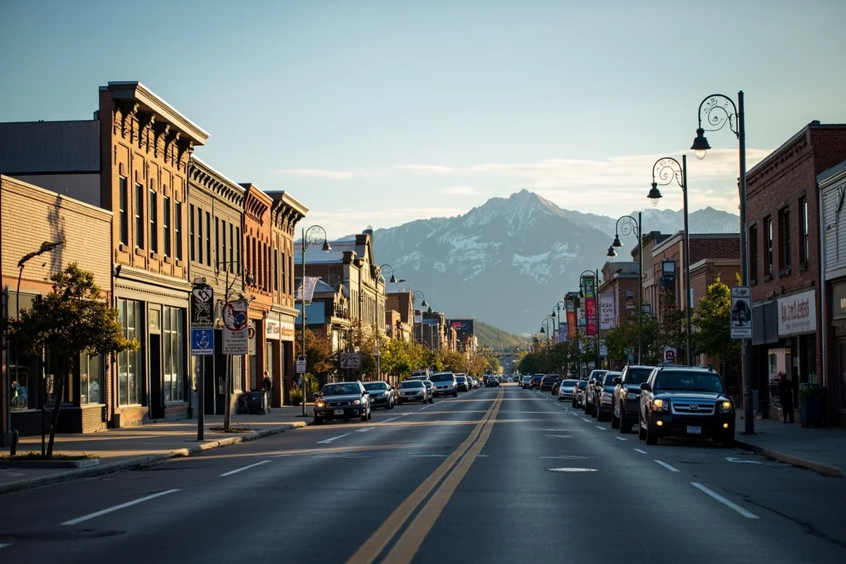 Downtown Libby, Montana — main street with storefronts and distant mountain views
